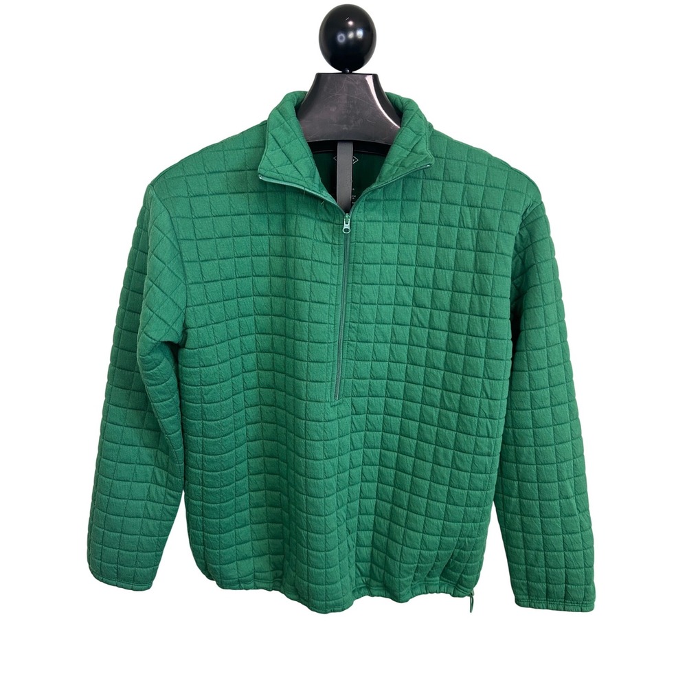 St Johns Bay Womens Green Quilted Grid Quarter Zip Pullover Sweatshirt Large
